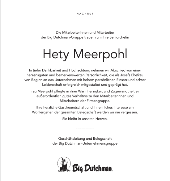 Anzeige von Hety Meerpohl von OM-Medien