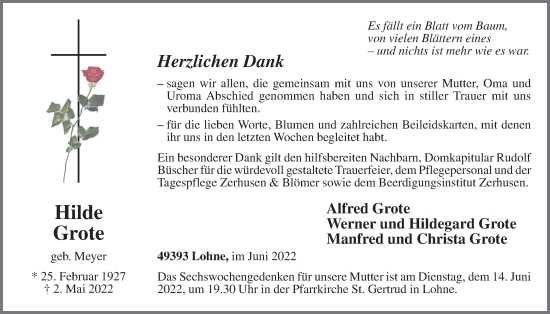 Anzeige von Hilde Grote von OM-Medien