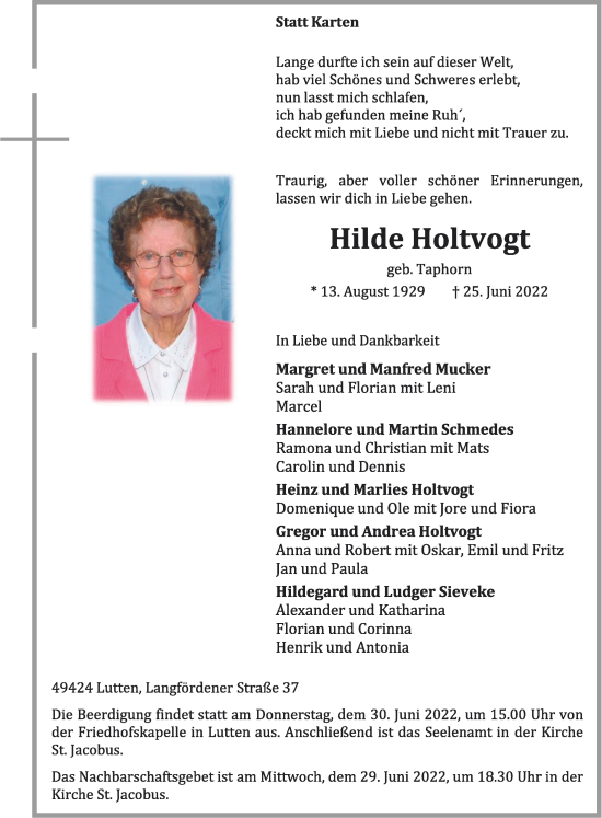 Anzeige von Hilde Holtvogt von OM-Medien