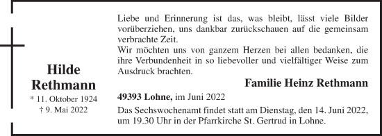 Anzeige von Hilde Rethmann von OM-Medien