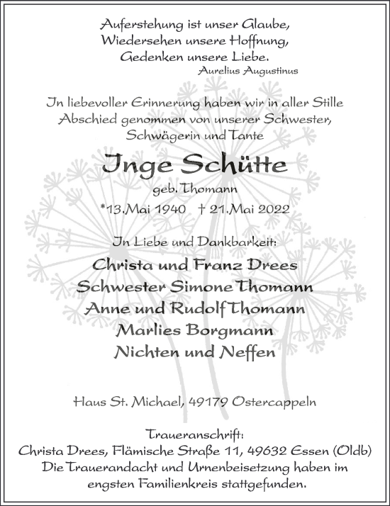 Anzeige von Inge Schütte von OM-Medien