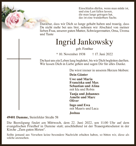 Anzeige von Ingrid Jankowsky von OM-Medien