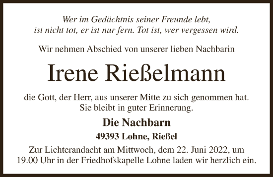 Anzeige von Irene Rießelmann von OM-Medien