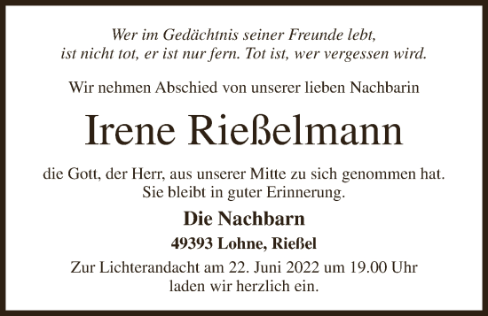 Anzeige von Irene Rießelmann von OM-Medien