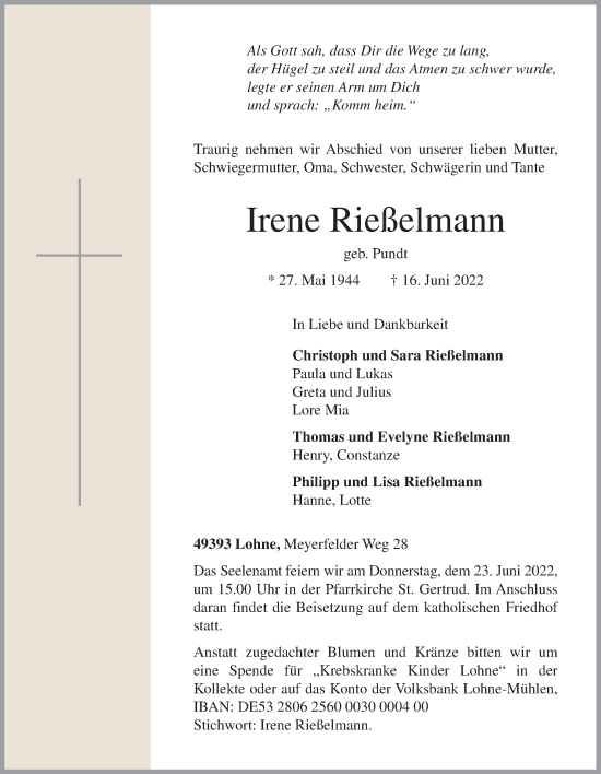 Anzeige von Irene Rießelmann von OM-Medien
