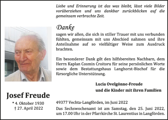 Anzeige von Josef Freude von OM-Medien