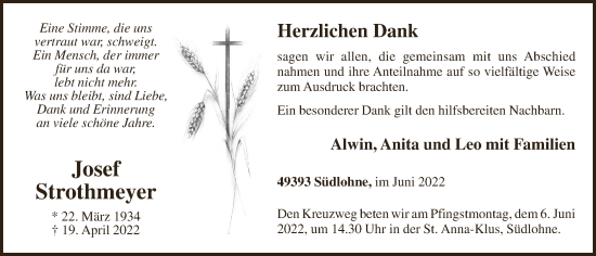 Anzeige von Josef Strothmeyer von OM-Medien