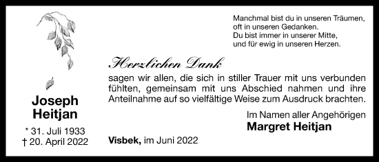 Anzeige von Joseph Heitjan von OM-Medien