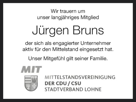Anzeige von Jürgen Bruns von OM-Medien
