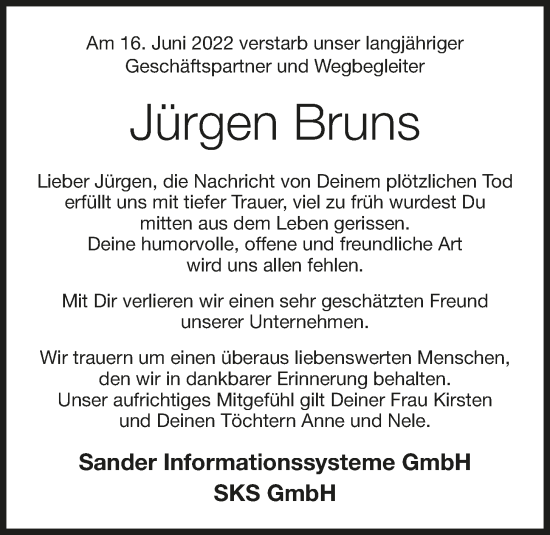 Anzeige von Jürgen Bruns von OM-Medien