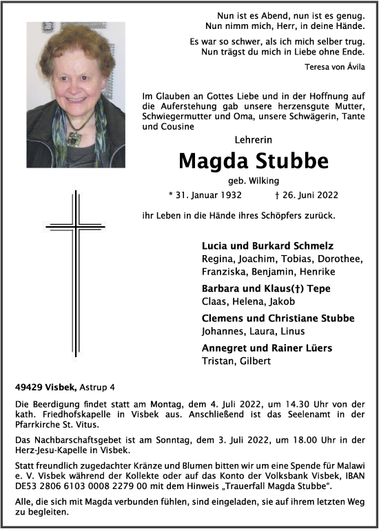 Anzeige von Magda Stubbe von OM-Medien