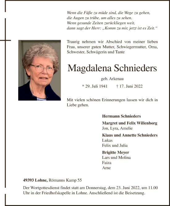 Anzeige von Magdalena Schnieders von OM-Medien