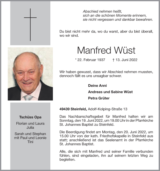 Anzeige von Manfred Wüst von OM-Medien