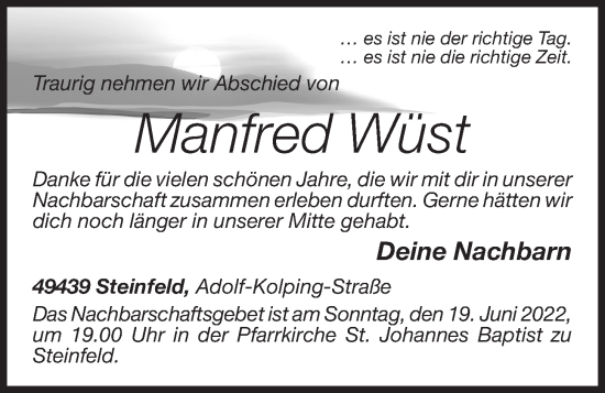 Anzeige von Manfred Wüst von OM-Medien