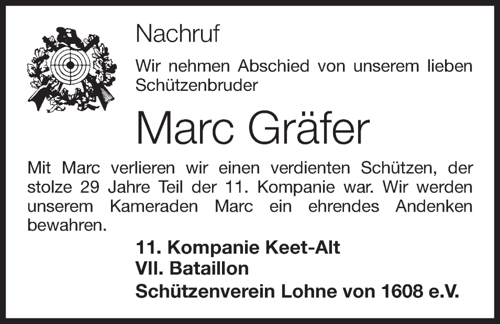  Traueranzeige für Marc Gräfer vom 14.06.2022 aus OM-Medien