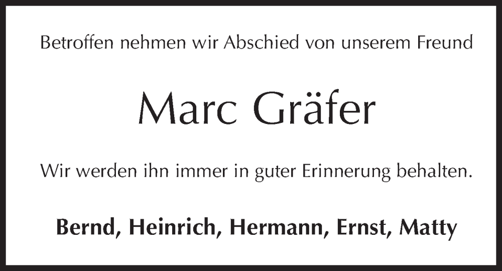  Traueranzeige für Marc Gräfer vom 15.06.2022 aus OM-Medien