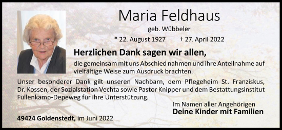 Anzeige von Maria Feldhaus von OM-Medien