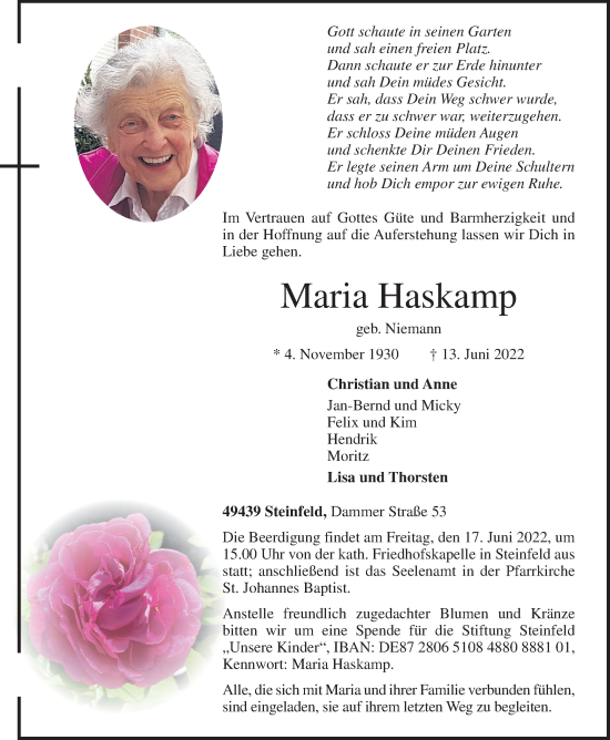 Anzeige von Maria Haskamp von OM-Medien