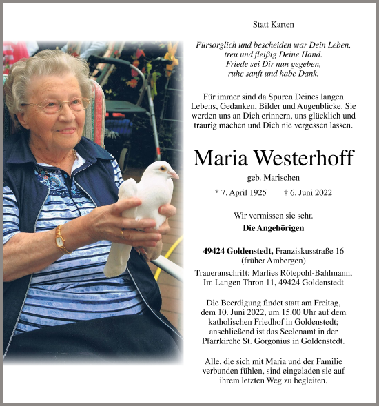 Anzeige von Maria Westerhoff von OM-Medien