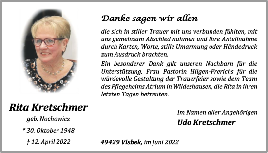 Anzeige von Rita Kretschmer von OM-Medien