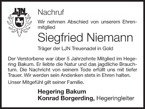 Anzeige von Siegfried Niemann von OM-Medien