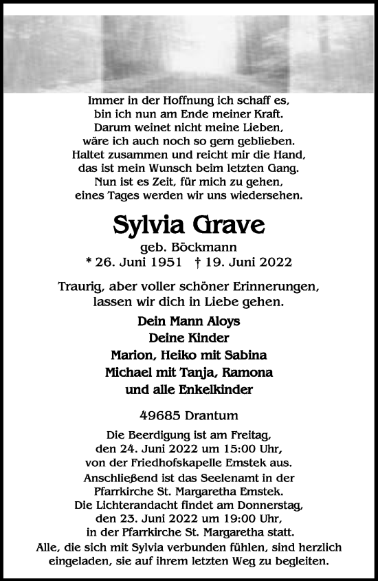 Anzeige von Sylvia Grave von OM-Medien