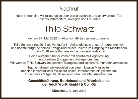 Anzeige von Thilo Schwarz von OM-Medien