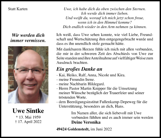 Anzeige von Uwe Sintke von OM-Medien