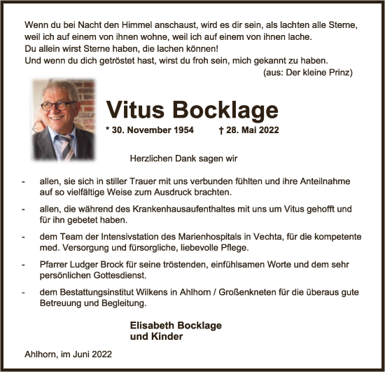 Anzeige von Vitus Bocklage von OM-Medien