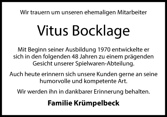Anzeige von Vitus Bocklage von OM-Medien