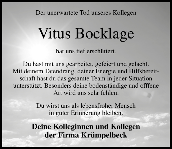 Anzeige von Vitus Bocklage von OM-Medien