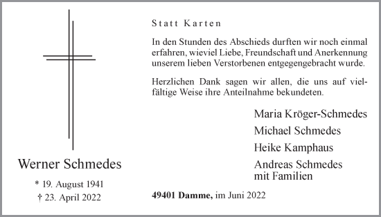 Anzeige von Werner Schmedes von OM-Medien