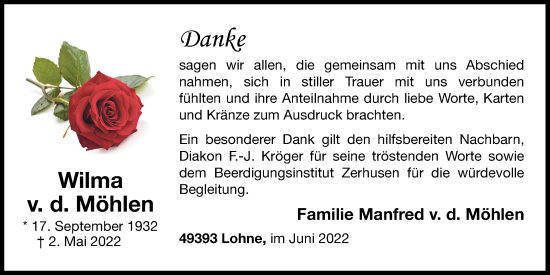 Anzeige von Wilma v. d. Möhlen von OM-Medien