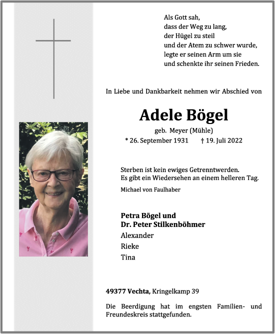 Anzeige von Adele Bögel von OM-Medien