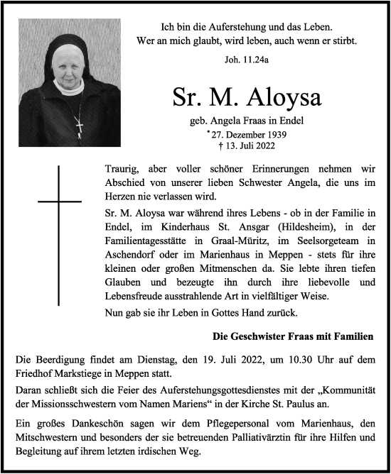 Anzeige von Angela Fraas von OM-Medien