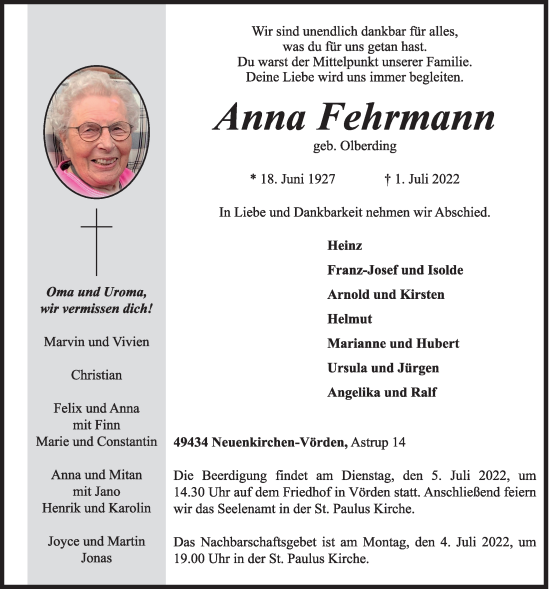 Anzeige von Anna Fehrmann von OM-Medien