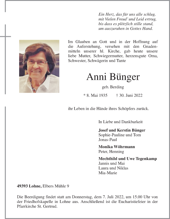 Anzeige von Anni Bünger von OM-Medien