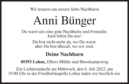 Anzeige von Anni Bünger von OM-Medien