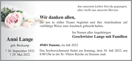 Anzeige von Anni Lange von OM-Medien