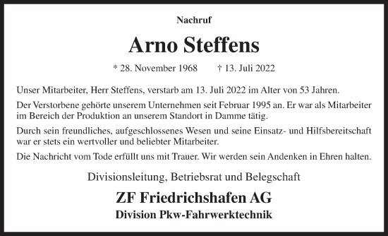 Anzeige von Arno Steffens von OM-Medien