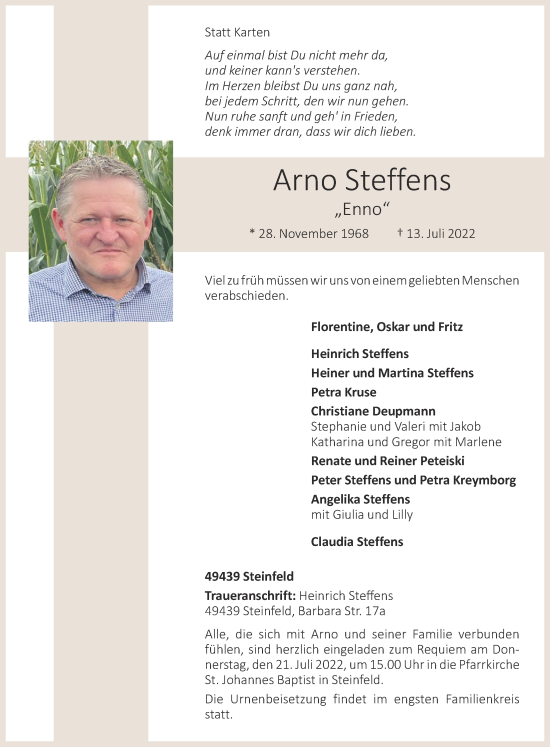 Anzeige von Arno Steffens von OM-Medien