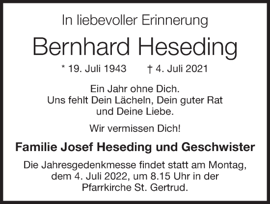 Anzeige von Bernhard Heseding von OM-Medien