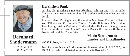 Anzeige von Bernhard Sandermann von OM-Medien
