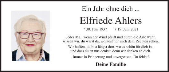 Anzeige von Elfriede Ahlers von OM-Medien