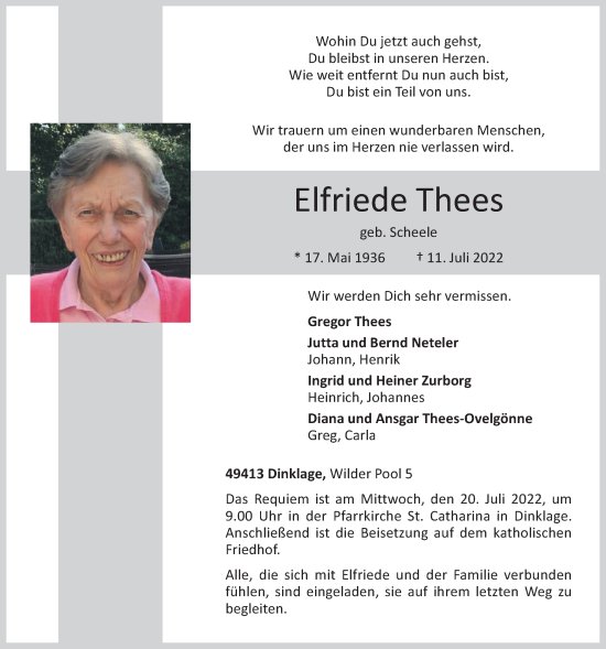 Anzeige von Elfriede Thees von OM-Medien