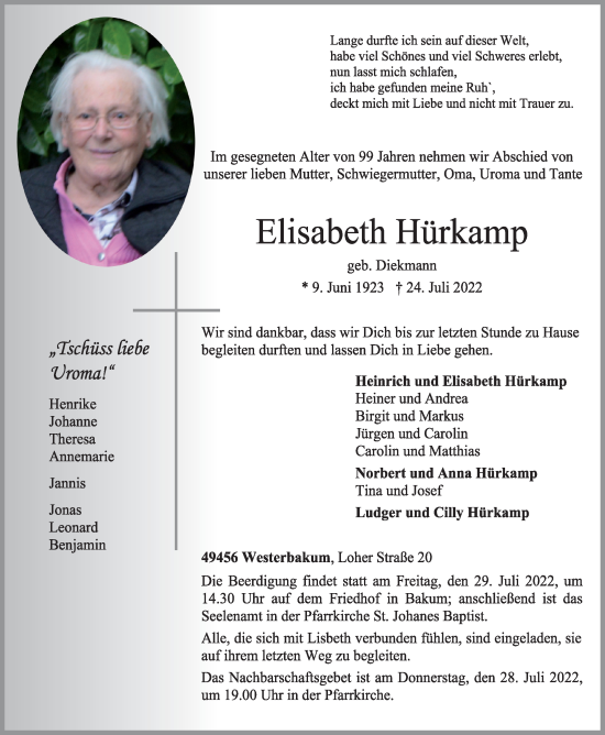 Anzeige von Elisabeth Hürkamp von OM-Medien