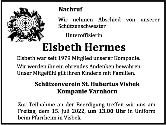 Anzeige von Elsbeth Hermes von OM-Medien
