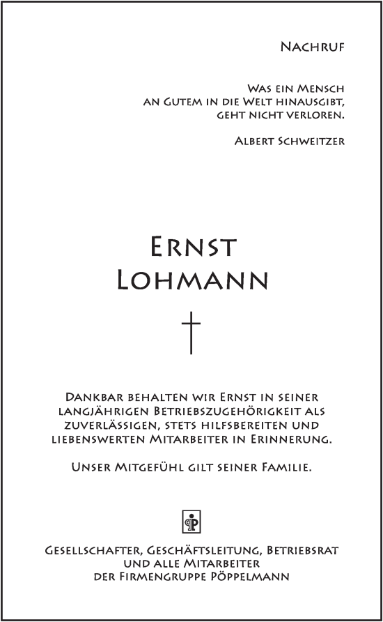 Anzeige von Ernst Lohmann von OM-Medien
