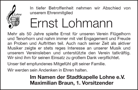 Anzeige von Ernst Lohmann von OM-Medien