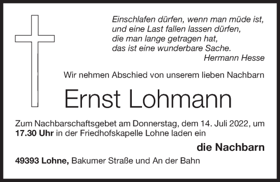 Anzeige von Ernst Lohmann von OM-Medien